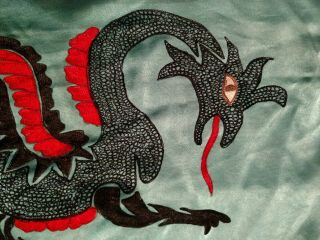 Vintage Kimono Embroidered Dragon Robe Teal,  Black Red.  Wearable Art 3