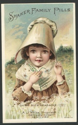 SHAKER FAMILY PILLS 1891 Advertising Trade Card A.  J.  White 168 DUANE St York 2