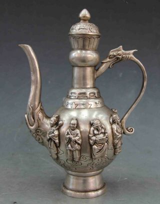 20.  3 cm /Chinese ancient copper hand - carved eight immortal dragon tea pot 3