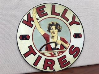 Kelly Tires Round Weathered Garage Vintage Style Round Metal Sign