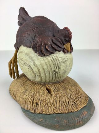 American Chestnut Folk Art Country Primitive Chicken Figurine " Eggs - Hausted " Nib
