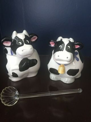 Cow Creamer And Sugar Bowl Set With Spoon Kitchen Farm Decor