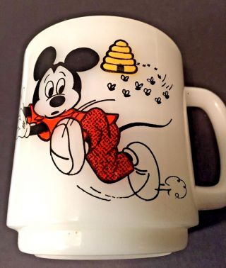 Vtg Disney Mickey Mouse Club Mug Libby Bees Beehive Milk Glass Coffee 3 " Usa