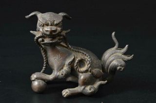 T8560:japanese Old Copper Lion Statue Sculpture Ornament Figurines Tea Ceremony
