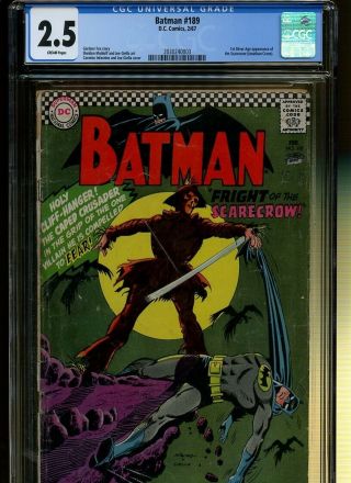 Batman 189 Cgc 2.  5 | Dc 1967 | 1st Silver Age Scarecrow - Jonathon Crane.