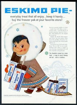1958 Eskimo Pie Ice Cream Dessert Cute Eskimo Child Art Vintage Print Ad