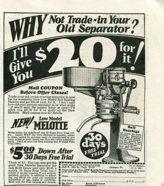 1931 Melotte Cream Separator $20 Trade In Vintage Print Ad