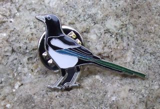 American Magpie Black White Crow Family Garden Town Bird Brooch Tie Pin Badge