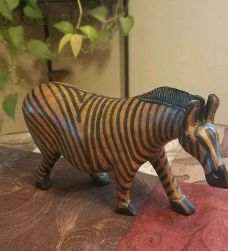 Fine Vintage Hand Carved Wooden Zebra Statue/figure Made In Kenya