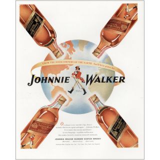 1947 Johnnie Walker: Four Corners Of The Earth Vintage Print Ad
