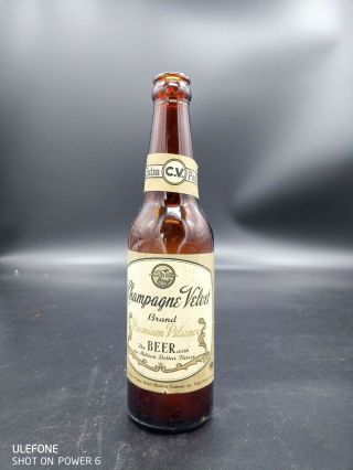 Vintage Champagne Velvet Beer Bottle With Both Paper Labels.  Circa 1940s Irtp