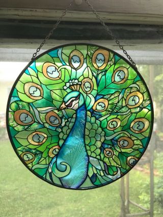 Peacock Sun Catcher Glass 6.  5” Round