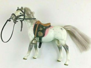 Grand Champion 7’ Tall Vintage Toy Plastic White Horse Gray Hair Spotted Saddle