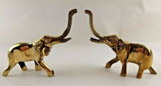 Vintage Solid Brass Trunk Up Elephant Statue Small Figurine Set