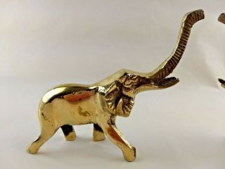 Vintage Solid Brass Trunk Up Elephant Statue Small Figurine Set 2