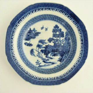 Chinese Blue And White Octagonal Porcelain Soup Plate,  18th Century