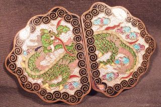 Antique Chinese Cloisonne Ginbari Dragon Bronze Belt Buckle Green On Silver