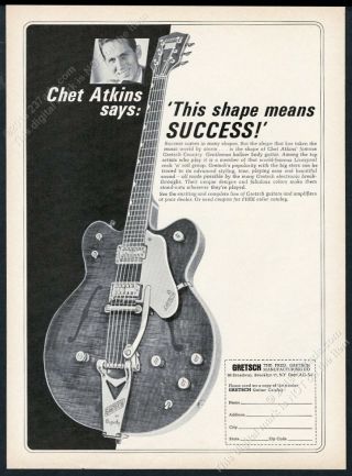 1965 Gretsch Country Gentleman Bigsby Guitar Chet Atkins Photo Vintage Print Ad