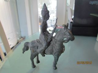 Antique Chinese Or Tibetan Cast Bronze Horse Figure & Rider Figurine