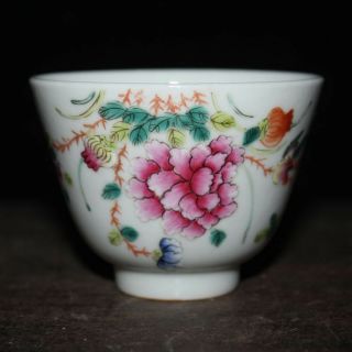 Chinese Old Marked Famille Rose Colored Flowers And Birds Pattern Porcelain Cup