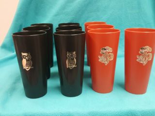 Nasco Owl Tumblers Plastic Black Drinking Cups Set Of 10 Vintage 1970 