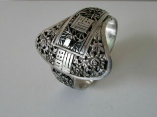 Antique Chinese Sterling Silver Carved 3d Scene Belt Cuff Bangle Bracelet