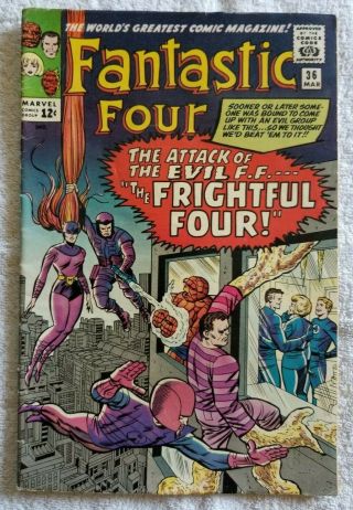 Marvel Fantastic Four,  Issue 36,  1965,  1st App.  Of Medusa And The Frightful Four