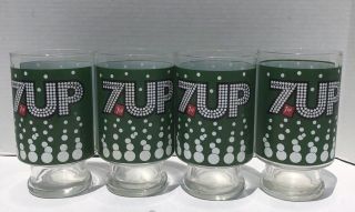 Vintage 1970s Pedestal 7 Up Glass Bubbles Soda Green Large 7up Advertising Cup