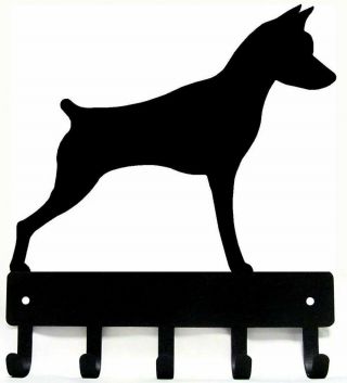 Miniature Pinscher Dog Leash Hanger Metal Wall Key Rack Holder 5 Hooks Sm 6 "