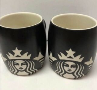 Starbucks 2011 Mermaid Siren Logo Barrel Shape Coffee Mug Cup Matte Black Etched
