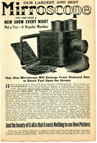 1927 Small Print Ad Of Mirroscope Projecting Lantern