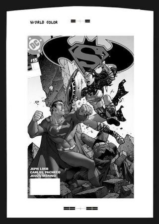 Carlos Pacheco Superman/ Batman 15 Rare Large Production Art Cover