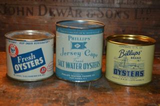 Three Rare Vintage Oyster Cans