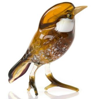 Nr Brown White Sparrow Figurine Blown Glass " Murano " Art Animal Bird Miniature