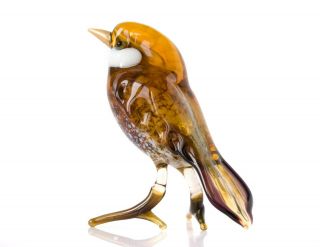NR Brown White Sparrow Figurine Blown Glass 