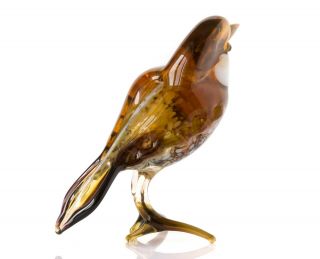 NR Brown White Sparrow Figurine Blown Glass 