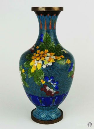 A/f Antique Chinese Turquiose Cloisonne Vase C1930 Floral Patterns With Dent