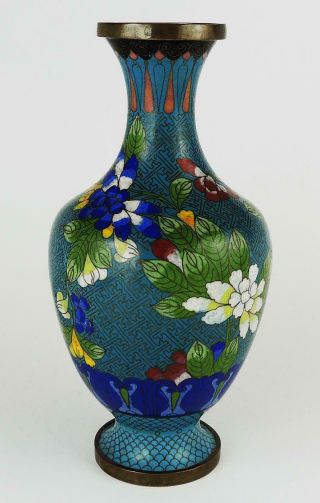 A/F Antique CHINESE Turquiose CLOISONNE VASE c1930 Floral Patterns With Dent 2