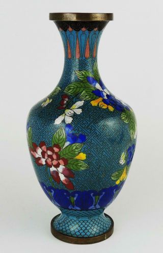 A/F Antique CHINESE Turquiose CLOISONNE VASE c1930 Floral Patterns With Dent 3