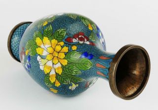 A/F Antique CHINESE Turquiose CLOISONNE VASE c1930 Floral Patterns With Dent 5