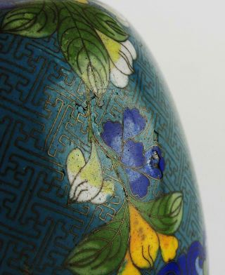 A/F Antique CHINESE Turquiose CLOISONNE VASE c1930 Floral Patterns With Dent 7