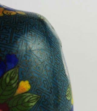 A/F Antique CHINESE Turquiose CLOISONNE VASE c1930 Floral Patterns With Dent 8
