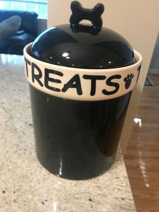 Adorable Dog Treat Cookie Jar Canister W/lid - Black & White Designs - 9”x 5.  5”w