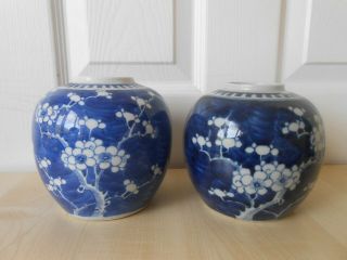 Chinese Blue & White Prunus Jars x 2 19/20th Century.  Double Ring Mark. 3