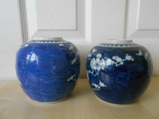 Chinese Blue & White Prunus Jars x 2 19/20th Century.  Double Ring Mark. 4