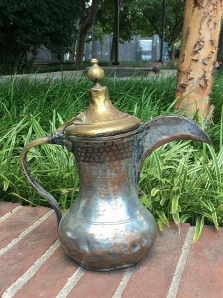 Antique Brass Copper Dallah Coffee Pot Punch Work Engraved Oman 1900
