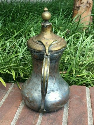 Antique Brass Copper Dallah Coffee Pot Punch Work Engraved Oman 1900 3