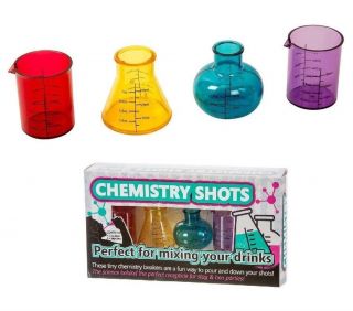 Chemistry Science Lab Set Of 4 Glass Shot & Pipette Drinking Home Cocktail Party