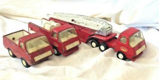 Vintage Tonka Red Fire Truck Pressed Pumper,  Hook & Ladder,  Pick Up Truck