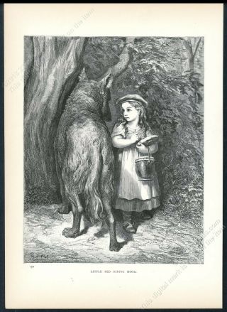 1883 Little Red Riding Hood & Wolf Gustave Dore Antique Print